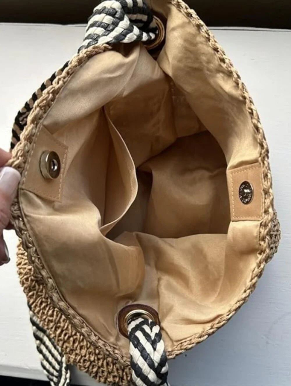 New Boho Handwoven Straw Large Tote  Shoulder Bag With Chevron Geometric Strap